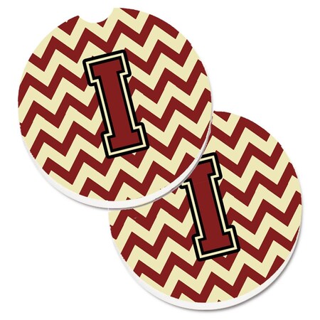 Carolines Treasures Letter I Chevron Maroon and Gold Set of 2 Cup Holder Car Coaster CJ1061-ICARC